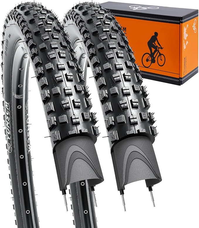 YUNSCM 27.5" Tires & Tubes Set (27.5x2.6, Schrader, 60 TPI) + Rim Strips – 2 Pack